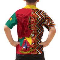 Cameroon National Day Family Matching Off Shoulder Long Sleeve Dress and Hawaiian Shirt Cameroun Coat Of Arms Ankara Pattern - Wonder Print Shop