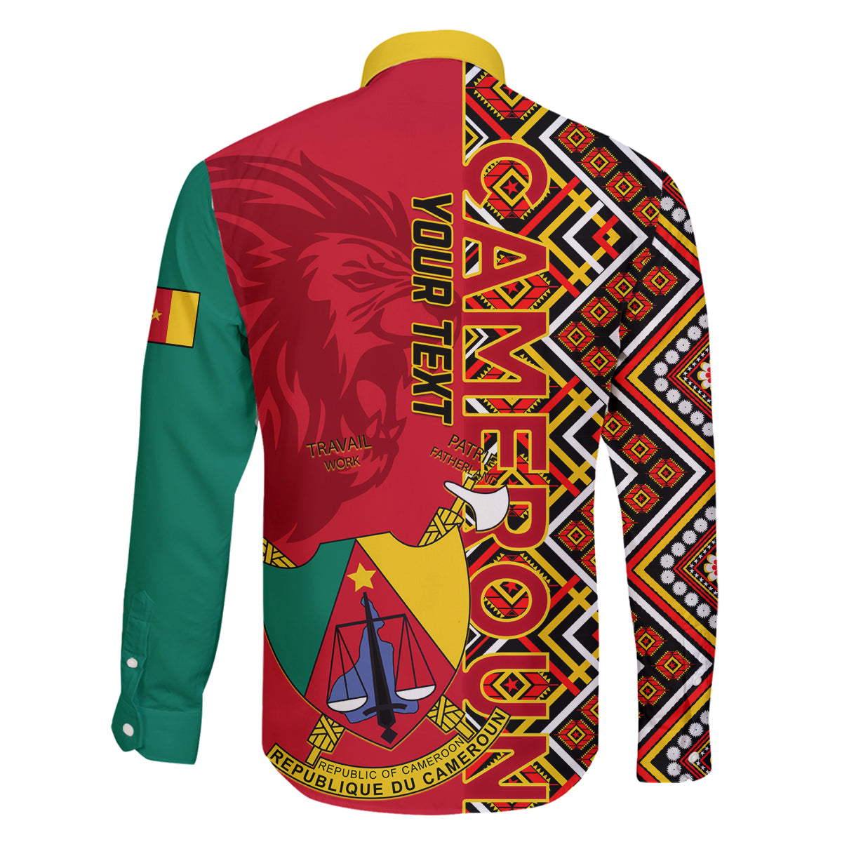 Cameroon National Day Family Matching Off Shoulder Long Sleeve Dress and Hawaiian Shirt Cameroun Coat Of Arms Ankara Pattern - Wonder Print Shop