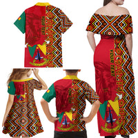 Cameroon National Day Family Matching Off Shoulder Maxi Dress and Hawaiian Shirt Cameroun Coat Of Arms Ankara Pattern - Wonder Print Shop