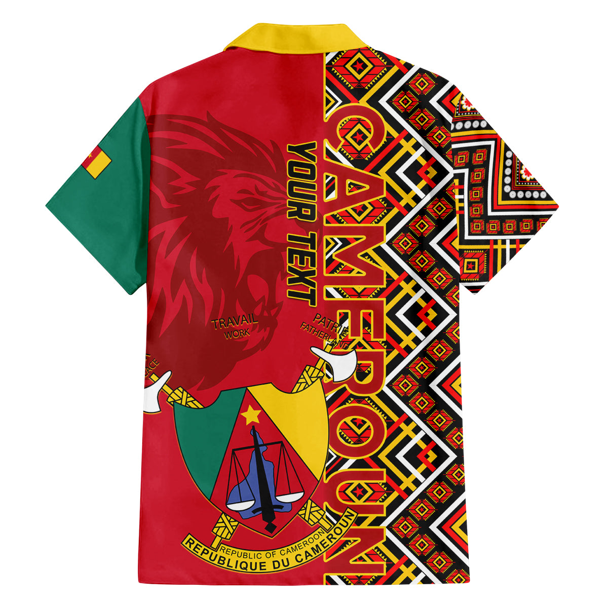 Cameroon National Day Family Matching Off Shoulder Maxi Dress and Hawaiian Shirt Cameroun Coat Of Arms Ankara Pattern - Wonder Print Shop