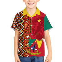 Cameroon National Day Family Matching Off Shoulder Maxi Dress and Hawaiian Shirt Cameroun Coat Of Arms Ankara Pattern - Wonder Print Shop