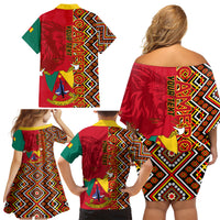 Cameroon National Day Family Matching Off Shoulder Short Dress and Hawaiian Shirt Cameroun Coat Of Arms Ankara Pattern - Wonder Print Shop