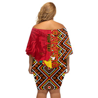 Cameroon National Day Family Matching Off Shoulder Short Dress and Hawaiian Shirt Cameroun Coat Of Arms Ankara Pattern - Wonder Print Shop