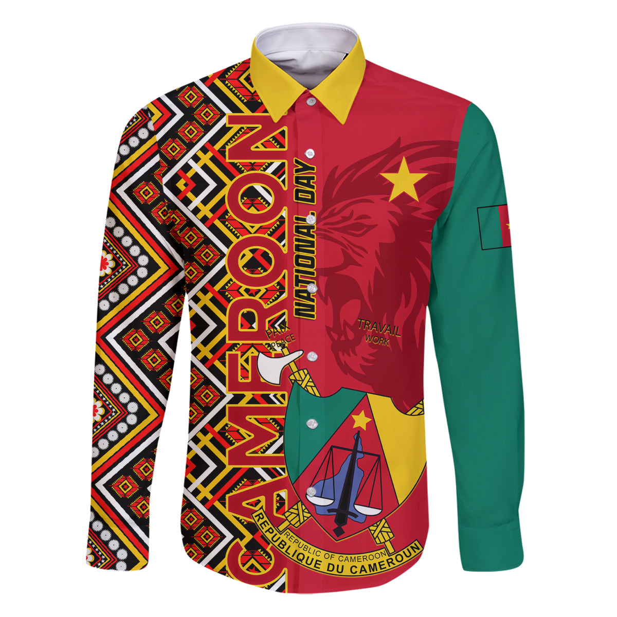 Cameroon National Day Family Matching Puletasi and Hawaiian Shirt Cameroun Coat Of Arms Ankara Pattern - Wonder Print Shop