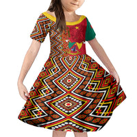 Cameroon National Day Family Matching Short Sleeve Bodycon Dress and Hawaiian Shirt Cameroun Coat Of Arms Ankara Pattern - Wonder Print Shop