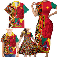 Cameroon National Day Family Matching Short Sleeve Bodycon Dress and Hawaiian Shirt Cameroun Coat Of Arms Ankara Pattern - Wonder Print Shop