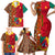 Cameroon National Day Family Matching Short Sleeve Bodycon Dress and Hawaiian Shirt Cameroun Coat Of Arms Ankara Pattern - Wonder Print Shop