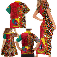 Cameroon National Day Family Matching Short Sleeve Bodycon Dress and Hawaiian Shirt Cameroun Coat Of Arms Ankara Pattern - Wonder Print Shop