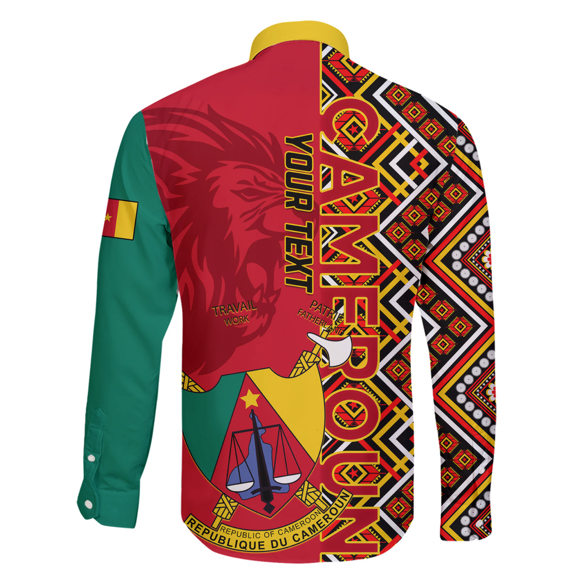 Cameroon National Day Family Matching Short Sleeve Bodycon Dress and Hawaiian Shirt Cameroun Coat Of Arms Ankara Pattern - Wonder Print Shop