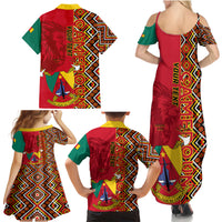 Cameroon National Day Family Matching Summer Maxi Dress and Hawaiian Shirt Cameroun Coat Of Arms Ankara Pattern - Wonder Print Shop