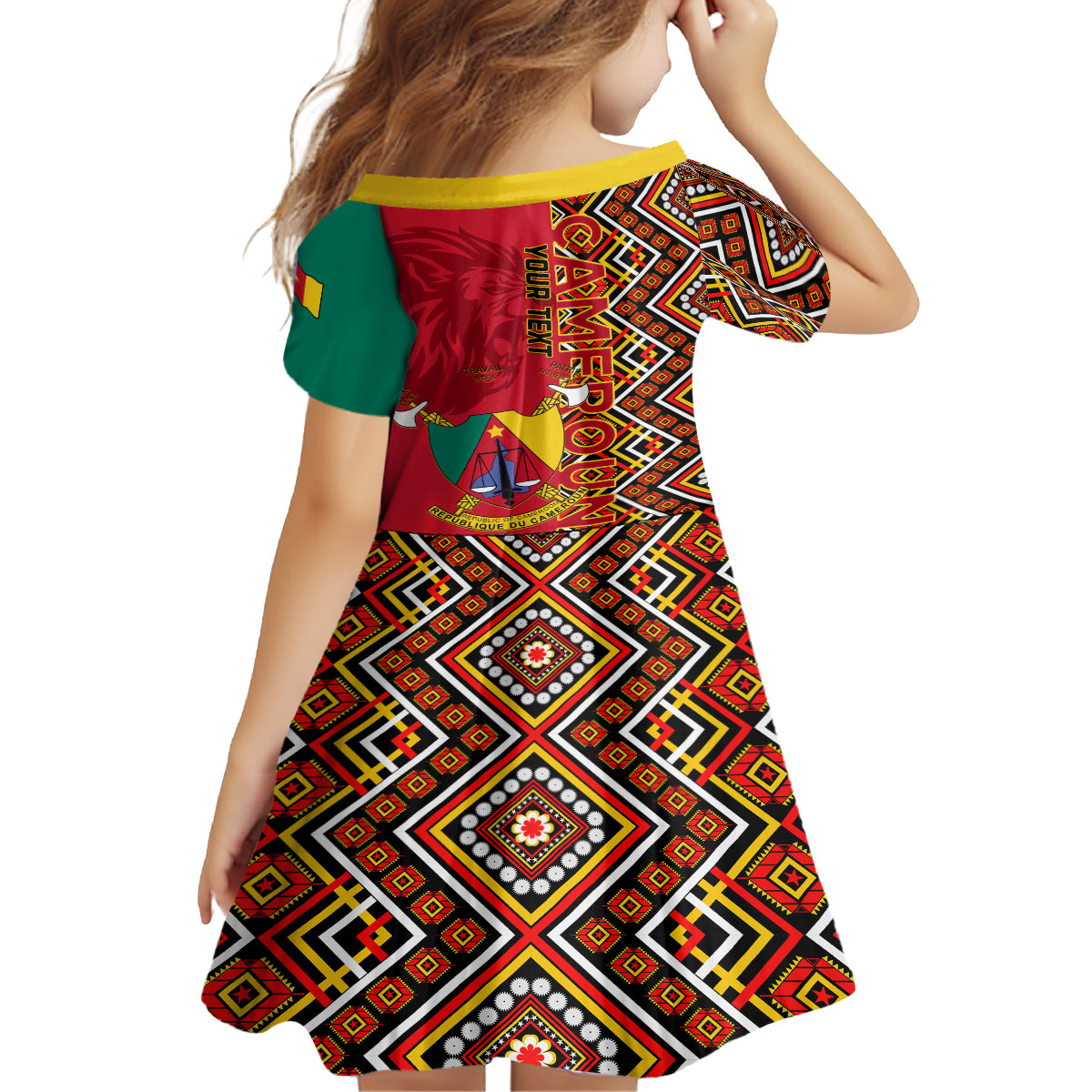 Cameroon National Day Family Matching Tank Maxi Dress and Hawaiian Shirt Cameroun Coat Of Arms Ankara Pattern - Wonder Print Shop