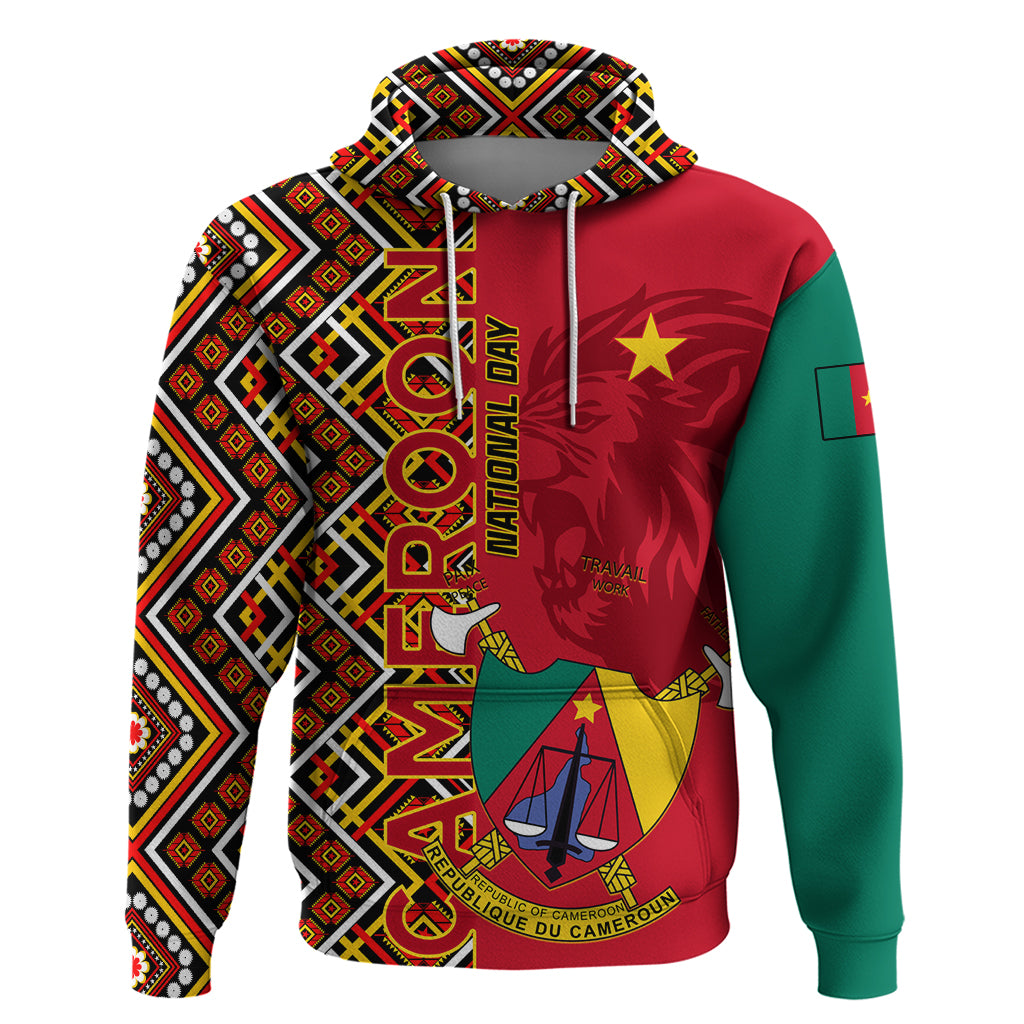 Cameroon National Day Hoodie Cameroun Coat Of Arms Ankara Pattern - Wonder Print Shop