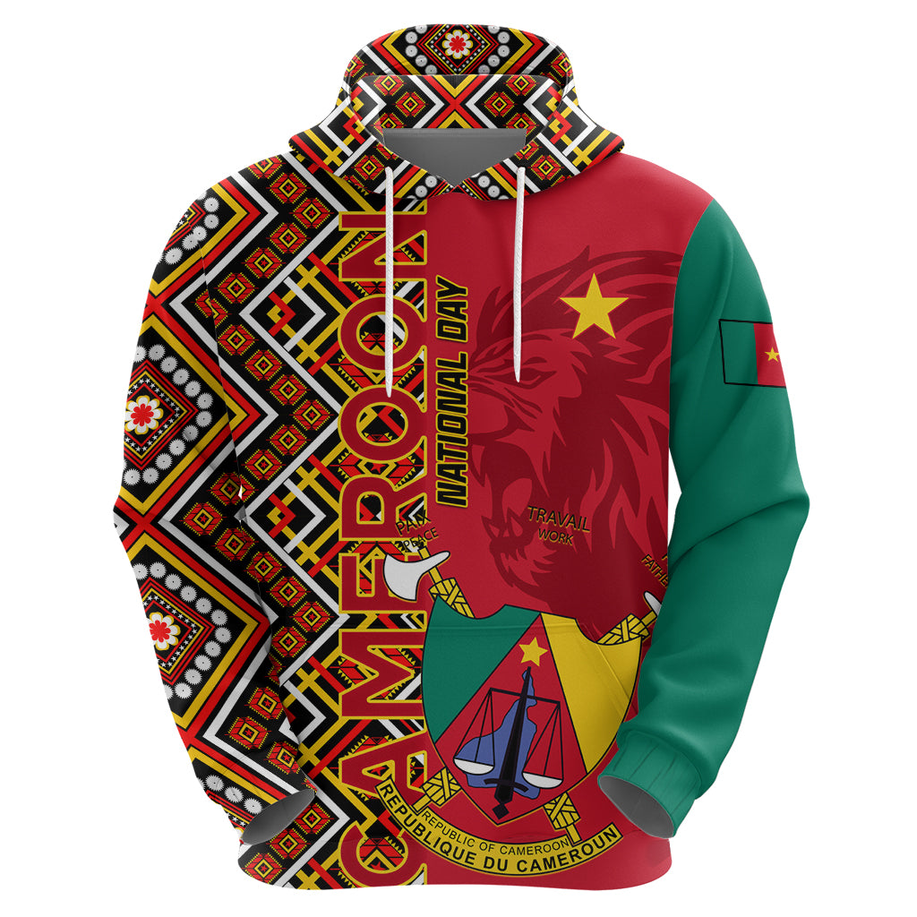 Cameroon National Day Hoodie Cameroun Coat Of Arms Ankara Pattern - Wonder Print Shop