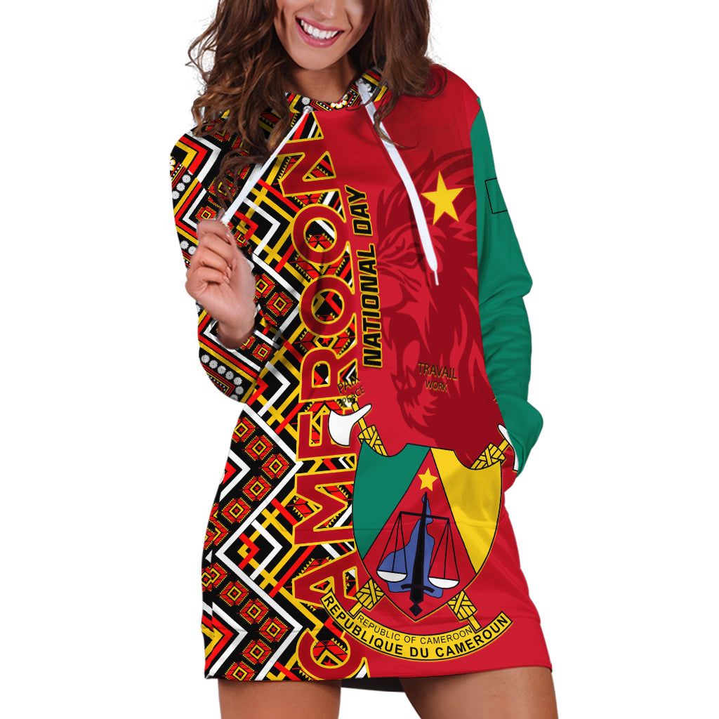 Cameroon National Day Hoodie Dress Cameroun Coat Of Arms Ankara Pattern