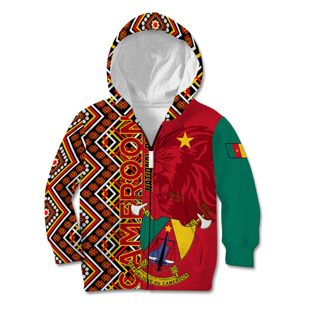 Cameroon National Day Kid Hoodie Cameroun Coat Of Arms Ankara Pattern - Wonder Print Shop