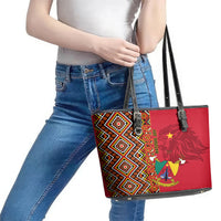 Cameroon National Day Leather Tote Bag Cameroun Coat Of Arms Ankara Pattern - Wonder Print Shop