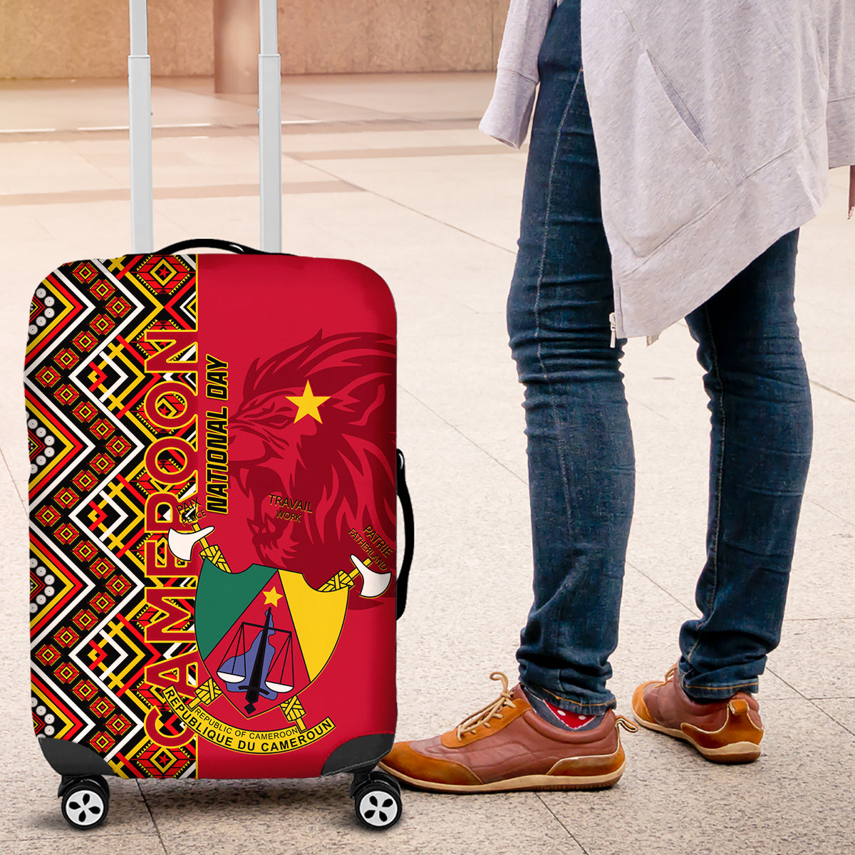 Cameroon National Day Luggage Cover Cameroun Coat Of Arms Ankara Pattern - Wonder Print Shop