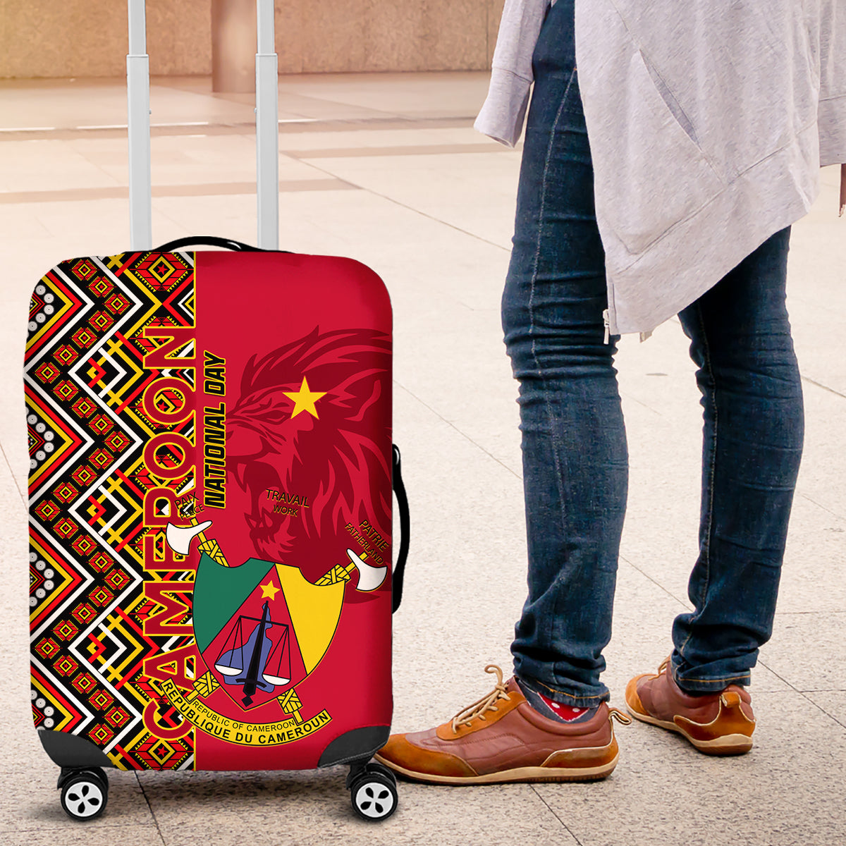 Cameroon National Day Luggage Cover Cameroun Coat Of Arms Ankara Pattern