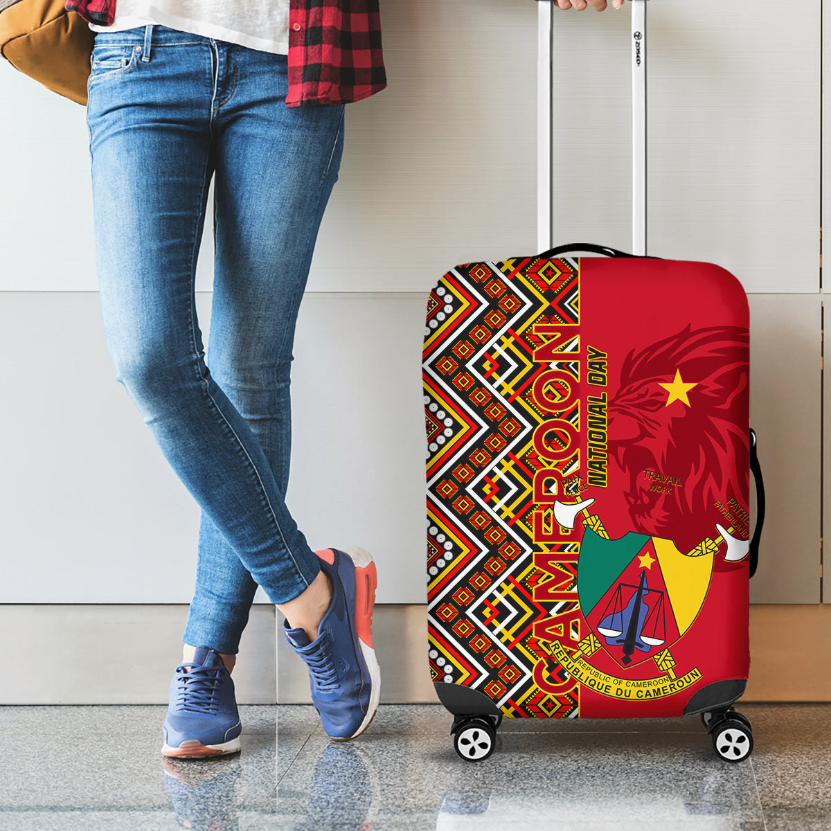 Cameroon National Day Luggage Cover Cameroun Coat Of Arms Ankara Pattern - Wonder Print Shop