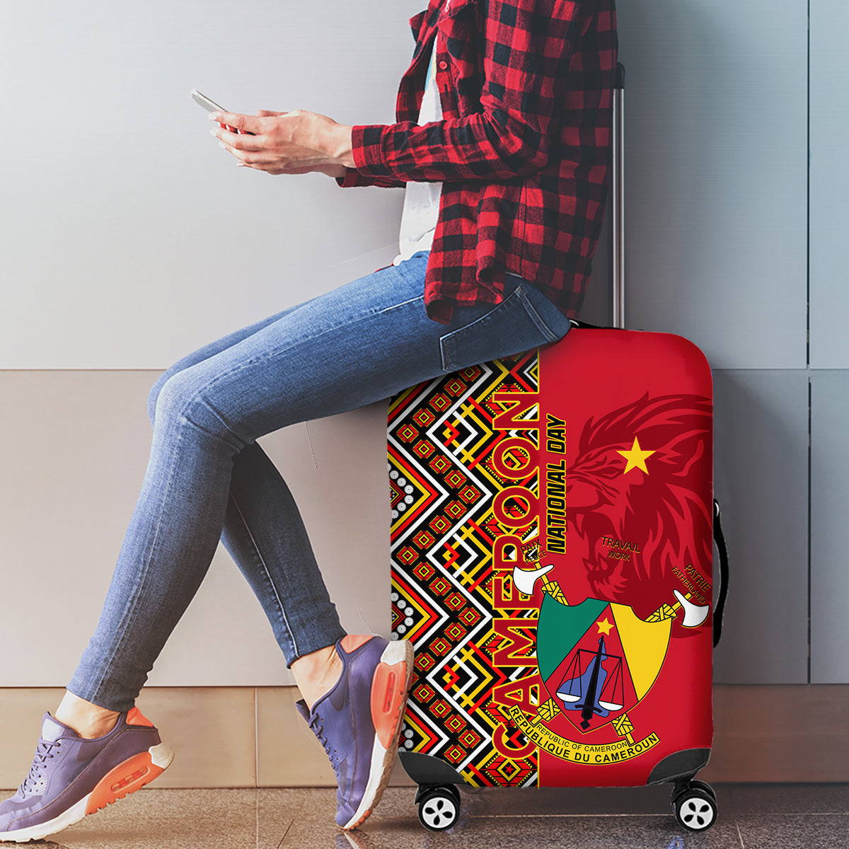 Cameroon National Day Luggage Cover Cameroun Coat Of Arms Ankara Pattern - Wonder Print Shop