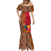 Cameroon National Day Mermaid Dress Cameroun Coat Of Arms Ankara Pattern - Wonder Print Shop