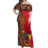 Cameroon National Day Off Shoulder Maxi Dress Cameroun Coat Of Arms Ankara Pattern - Wonder Print Shop