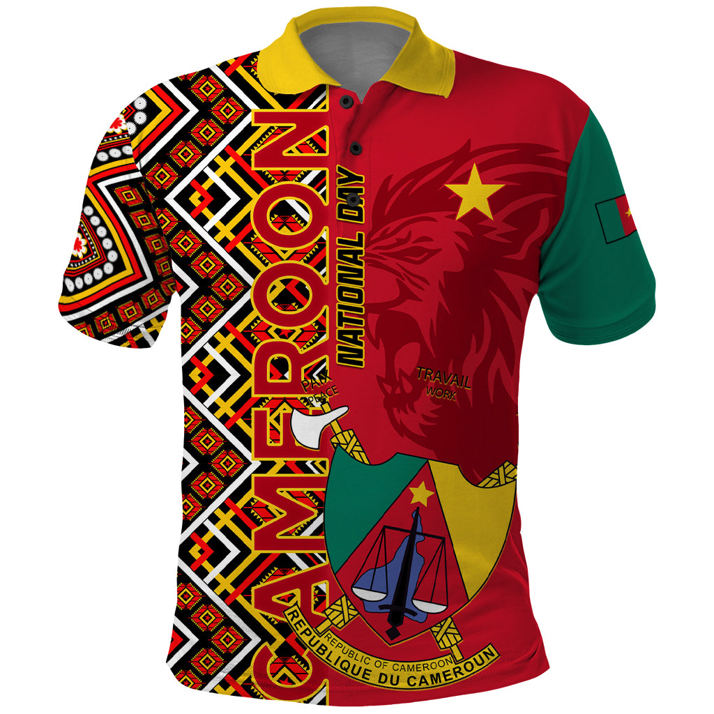 Cameroon National Day Polo Shirt Cameroun Coat Of Arms Ankara Pattern