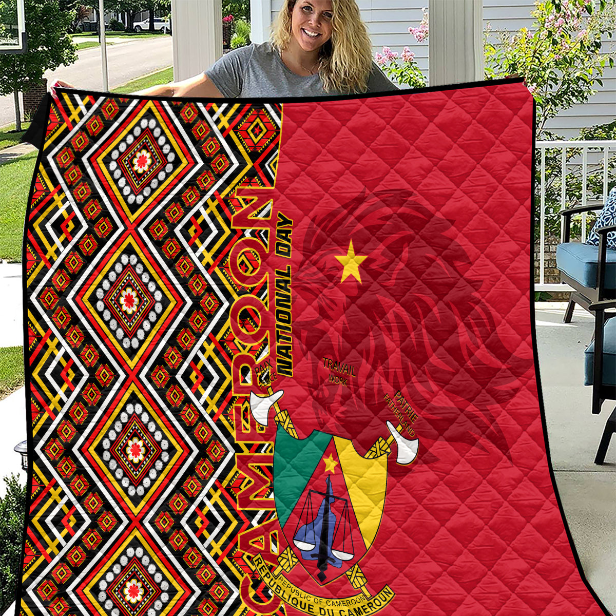 Cameroon National Day Quilt Cameroun Coat Of Arms Ankara Pattern - Wonder Print Shop