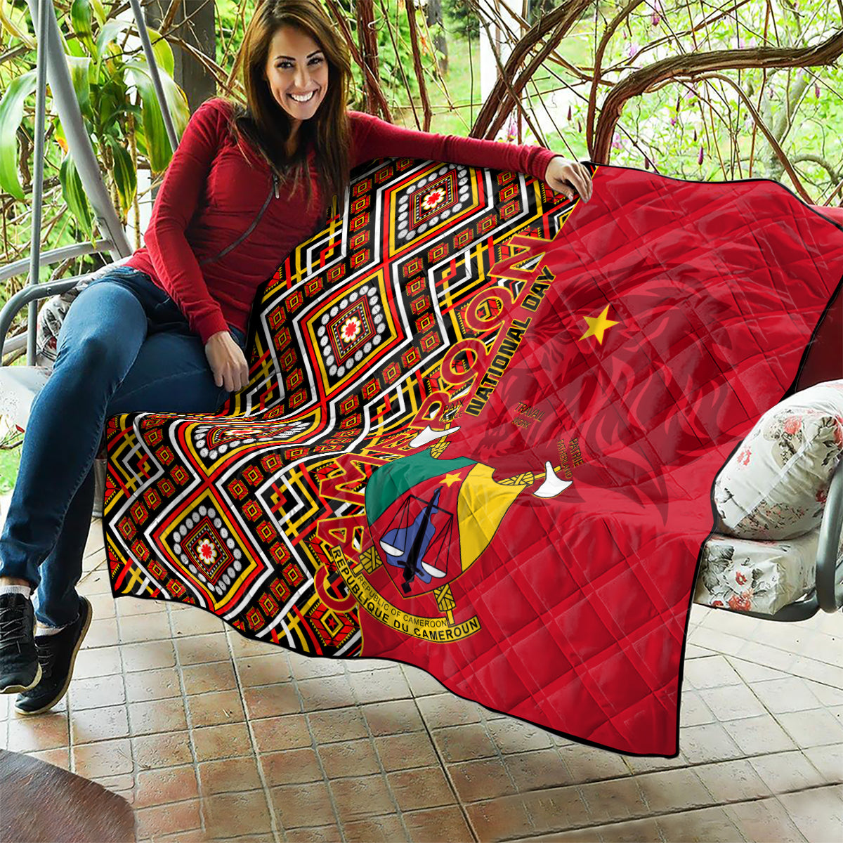 Cameroon National Day Quilt Cameroun Coat Of Arms Ankara Pattern - Wonder Print Shop