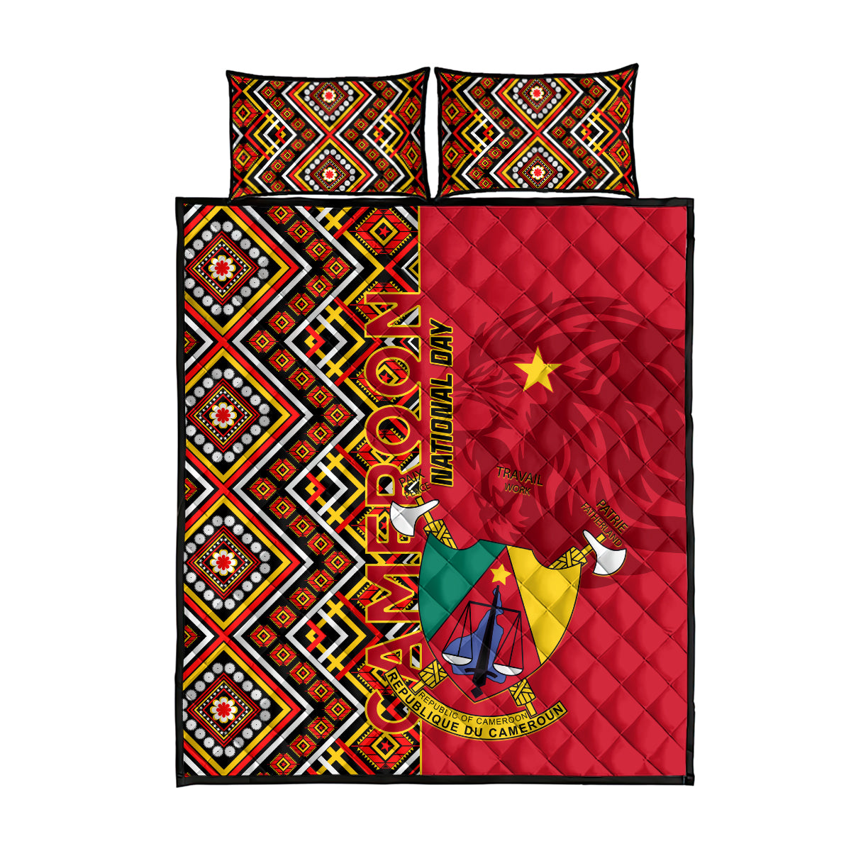 Cameroon National Day Quilt Bed Set Cameroun Coat Of Arms Ankara Pattern - Wonder Print Shop