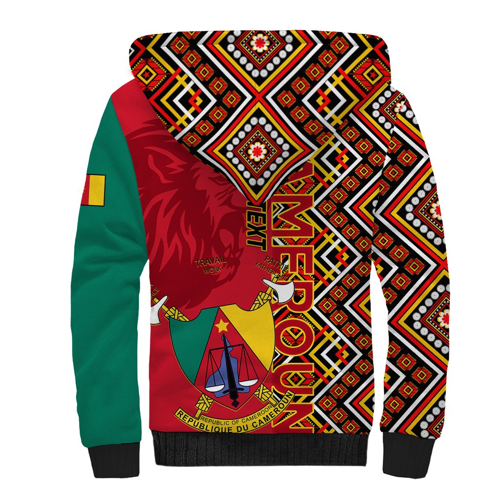 Cameroon National Day Sherpa Hoodie Cameroun Coat Of Arms Ankara Pattern - Wonder Print Shop