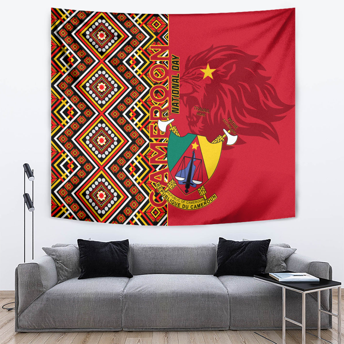 Cameroon National Day Tapestry Cameroun Coat Of Arms Ankara Pattern - Wonder Print Shop