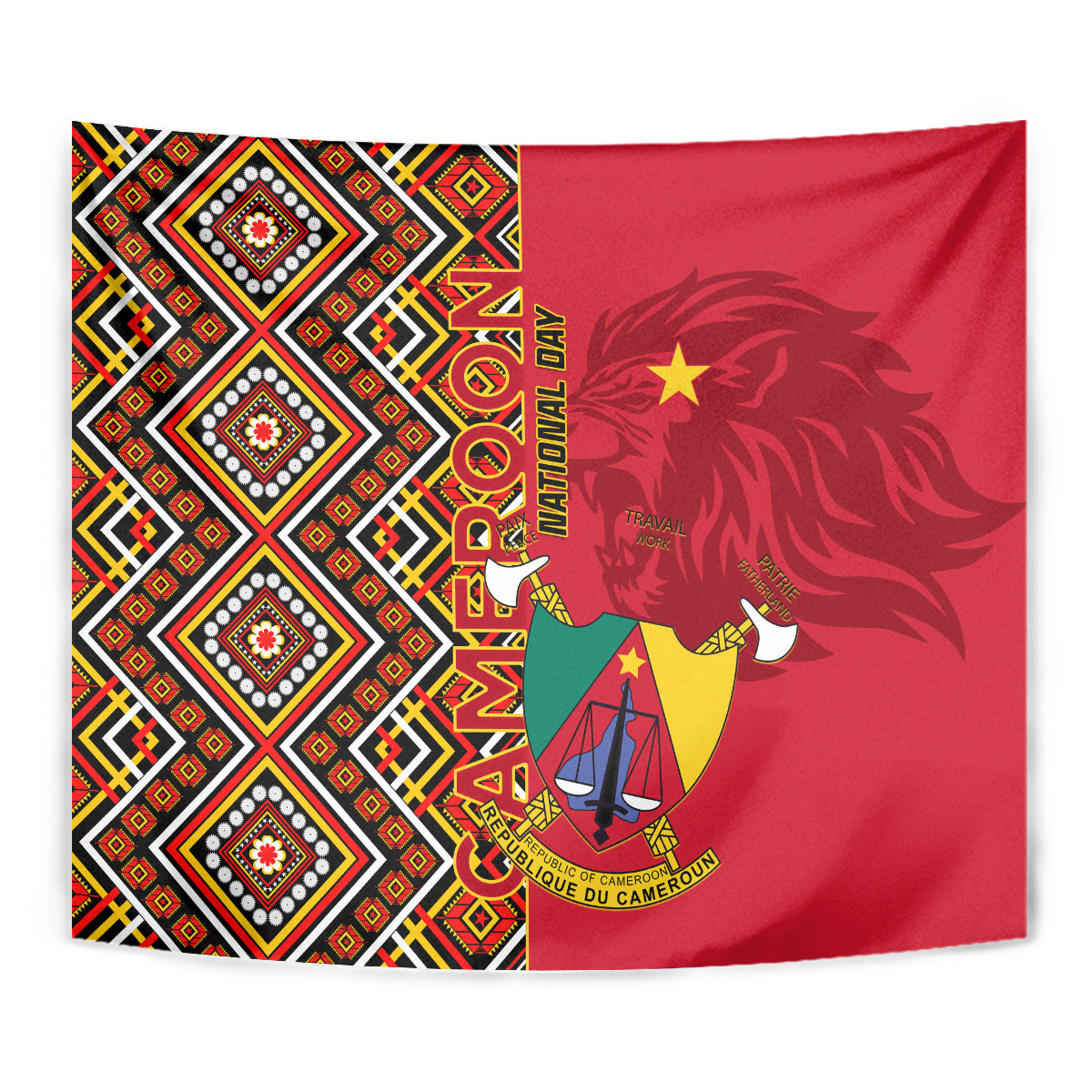 Cameroon National Day Tapestry Cameroun Coat Of Arms Ankara Pattern - Wonder Print Shop