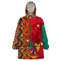 Cameroon National Day Wearable Blanket Hoodie Cameroun Coat Of Arms Ankara Pattern - Wonder Print Shop