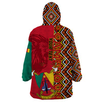 Cameroon National Day Wearable Blanket Hoodie Cameroun Coat Of Arms Ankara Pattern - Wonder Print Shop