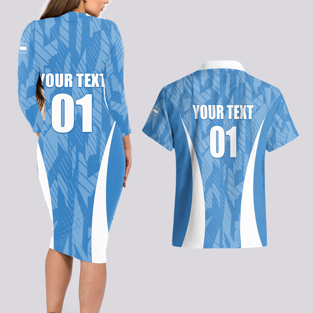 Personalized Argentina 2024 Couples Matching Long Sleeve Bodycon Dress and Hawaiian Shirt Vamos La Albiceleste Campeon - Wonder Print Shop