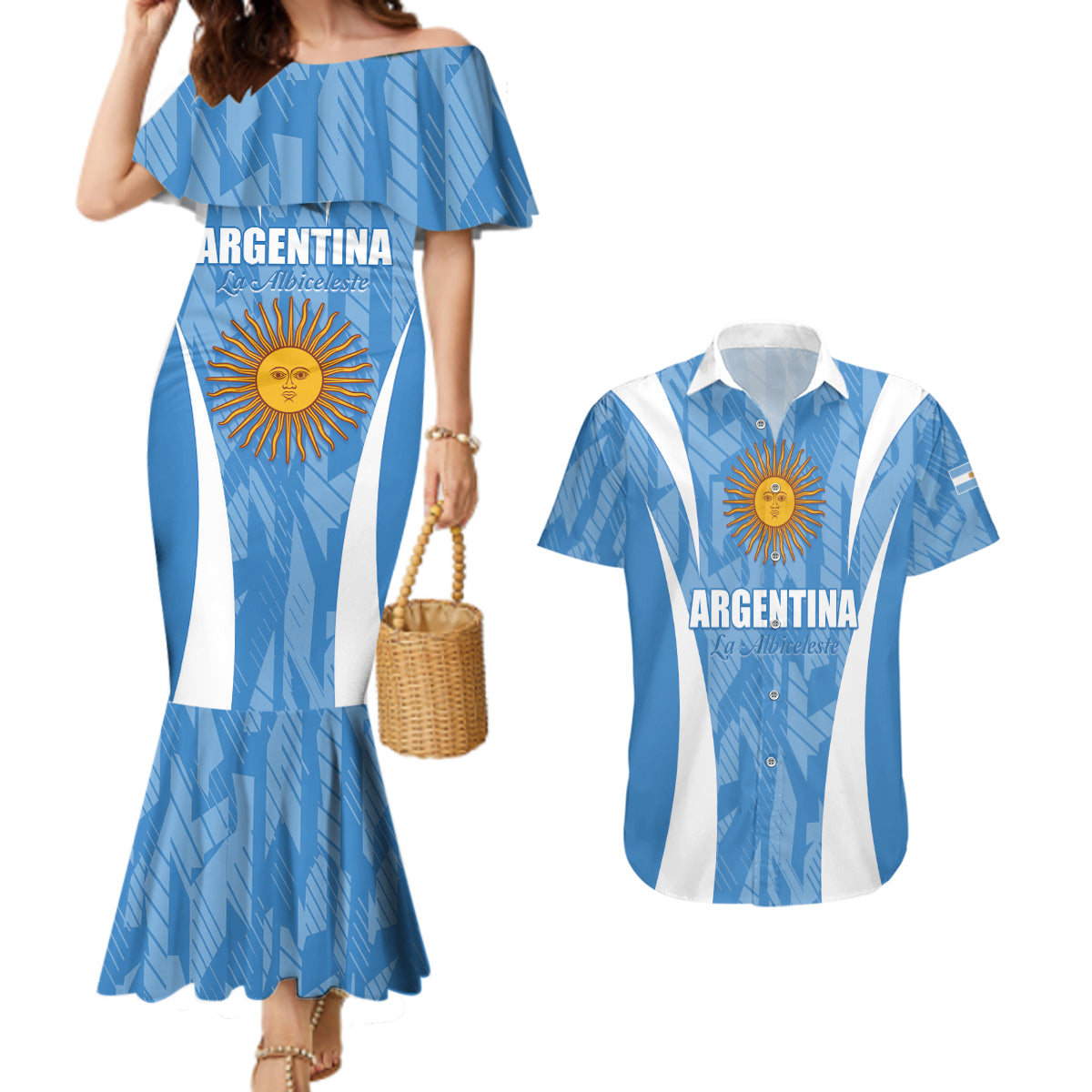 Personalized Argentina 2024 Couples Matching Mermaid Dress and Hawaiian Shirt Vamos La Albiceleste Campeon