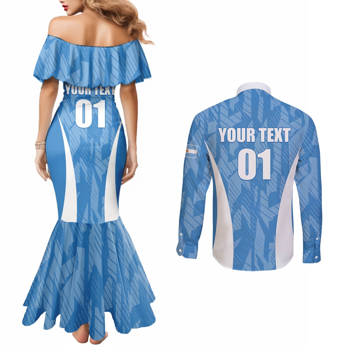 Personalized Argentina 2024 Couples Matching Mermaid Dress and Long Sleeve Button Shirt Vamos La Albiceleste Campeon