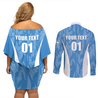 Personalized Argentina 2024 Couples Matching Off Shoulder Short Dress and Long Sleeve Button Shirt Vamos La Albiceleste Campeon - Wonder Print Shop