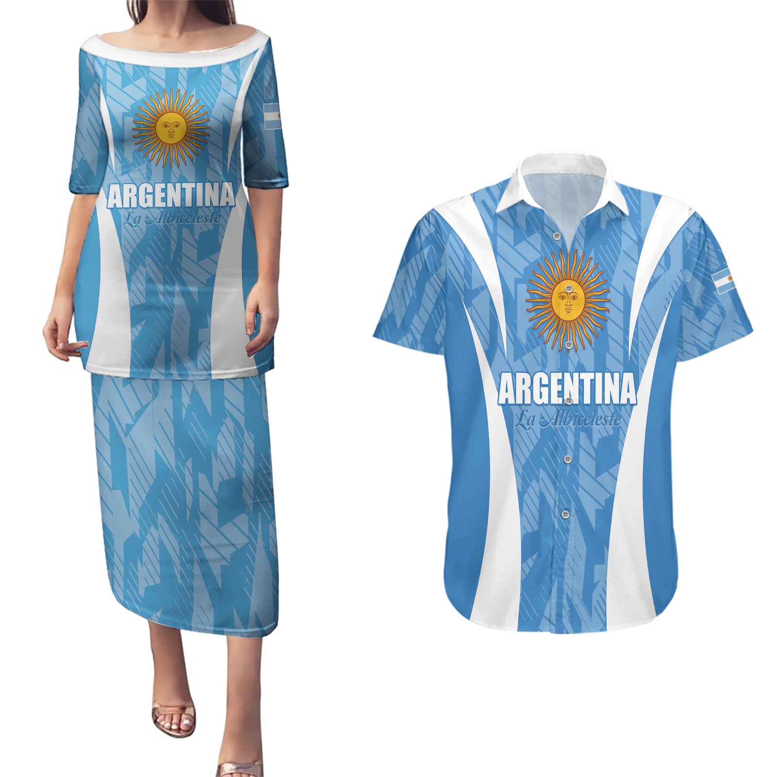 Personalized Argentina 2024 Couples Matching Puletasi and Hawaiian Shirt Vamos La Albiceleste Campeon