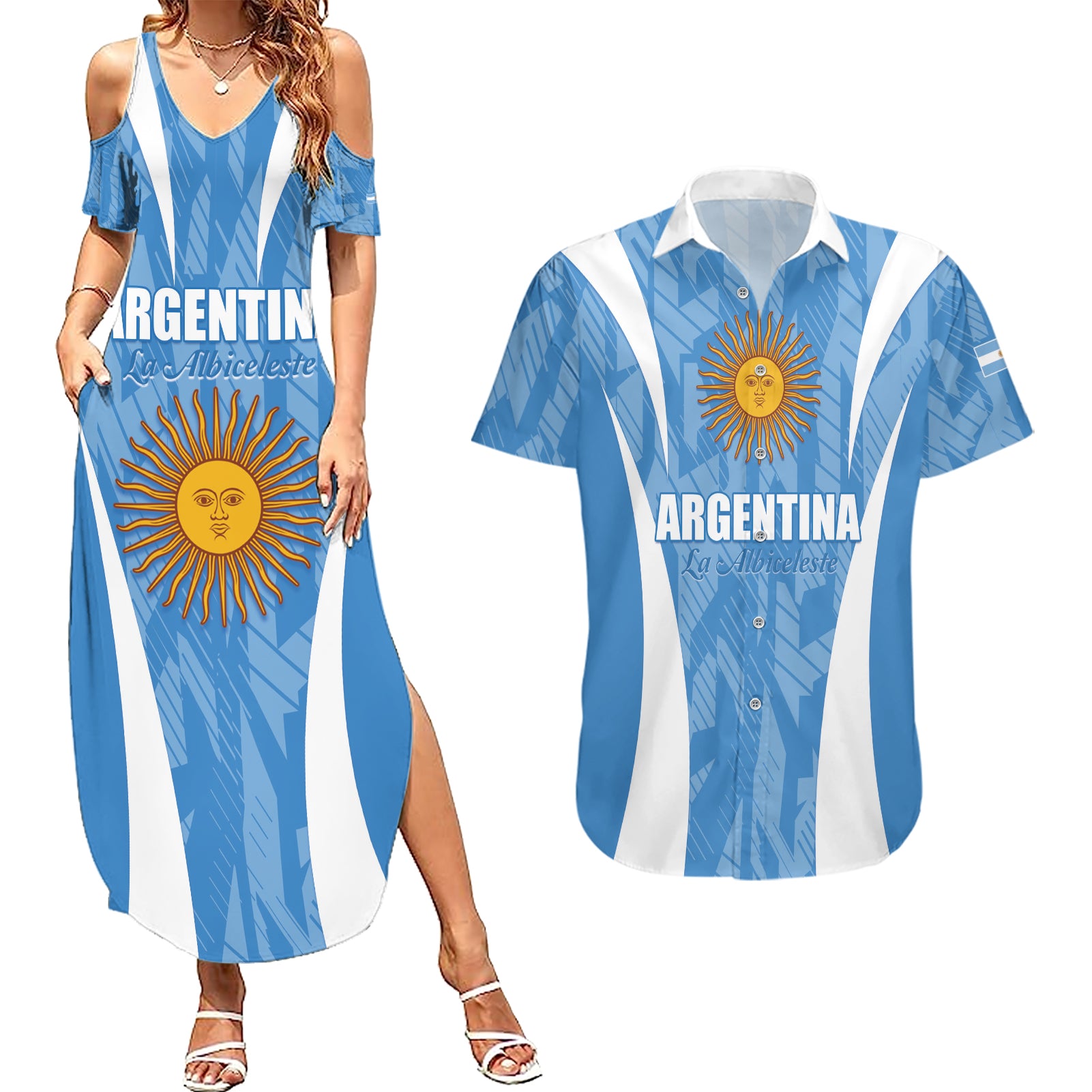 Personalized Argentina 2024 Couples Matching Summer Maxi Dress and Hawaiian Shirt Vamos La Albiceleste Campeon