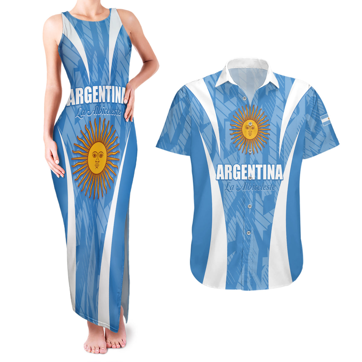 Personalized Argentina 2024 Couples Matching Tank Maxi Dress and Hawaiian Shirt Vamos La Albiceleste Campeon - Wonder Print Shop