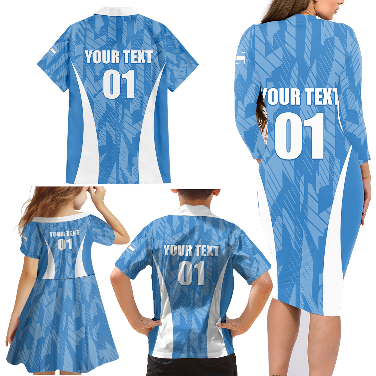 Personalized Argentina 2024 Family Matching Long Sleeve Bodycon Dress and Hawaiian Shirt Vamos La Albiceleste Campeon - Wonder Print Shop