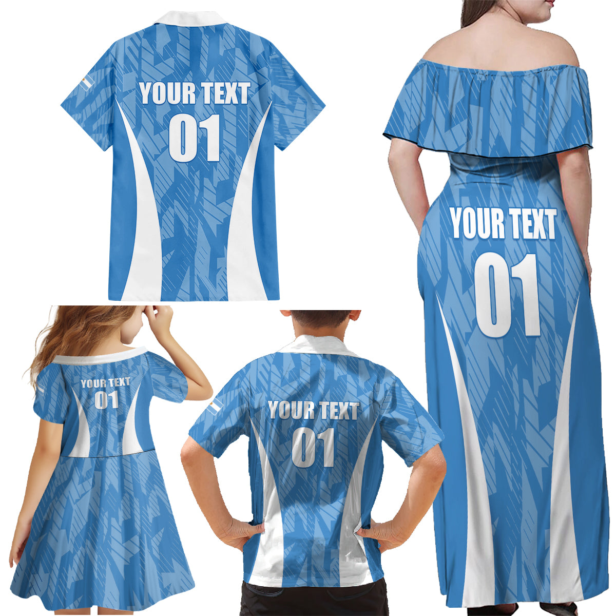 Personalized Argentina 2024 Family Matching Off Shoulder Maxi Dress and Hawaiian Shirt Vamos La Albiceleste Campeon - Wonder Print Shop