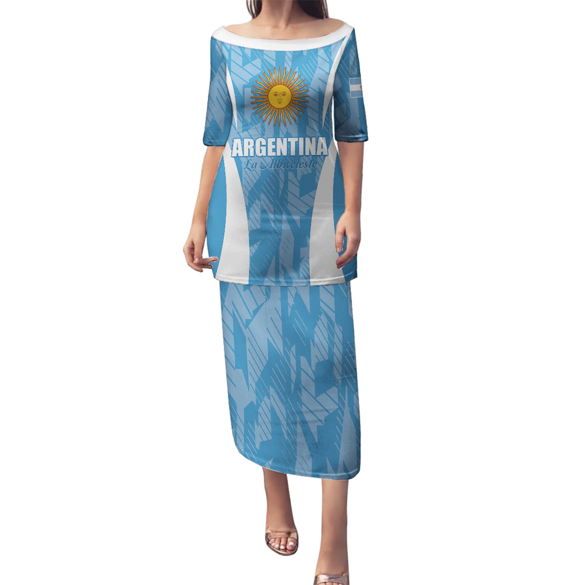 Personalized Argentina 2024 Family Matching Puletasi and Hawaiian Shirt Vamos La Albiceleste Campeon - Wonder Print Shop