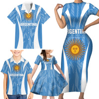 Personalized Argentina 2024 Family Matching Short Sleeve Bodycon Dress and Hawaiian Shirt Vamos La Albiceleste Campeon - Wonder Print Shop