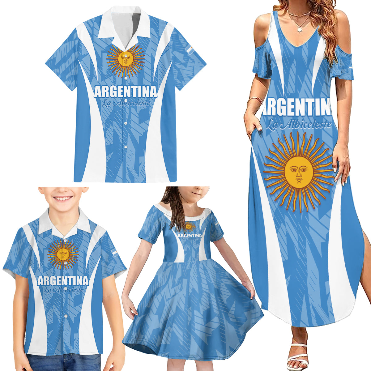 Personalized Argentina 2024 Family Matching Summer Maxi Dress and Hawaiian Shirt Vamos La Albiceleste Campeon - Wonder Print Shop