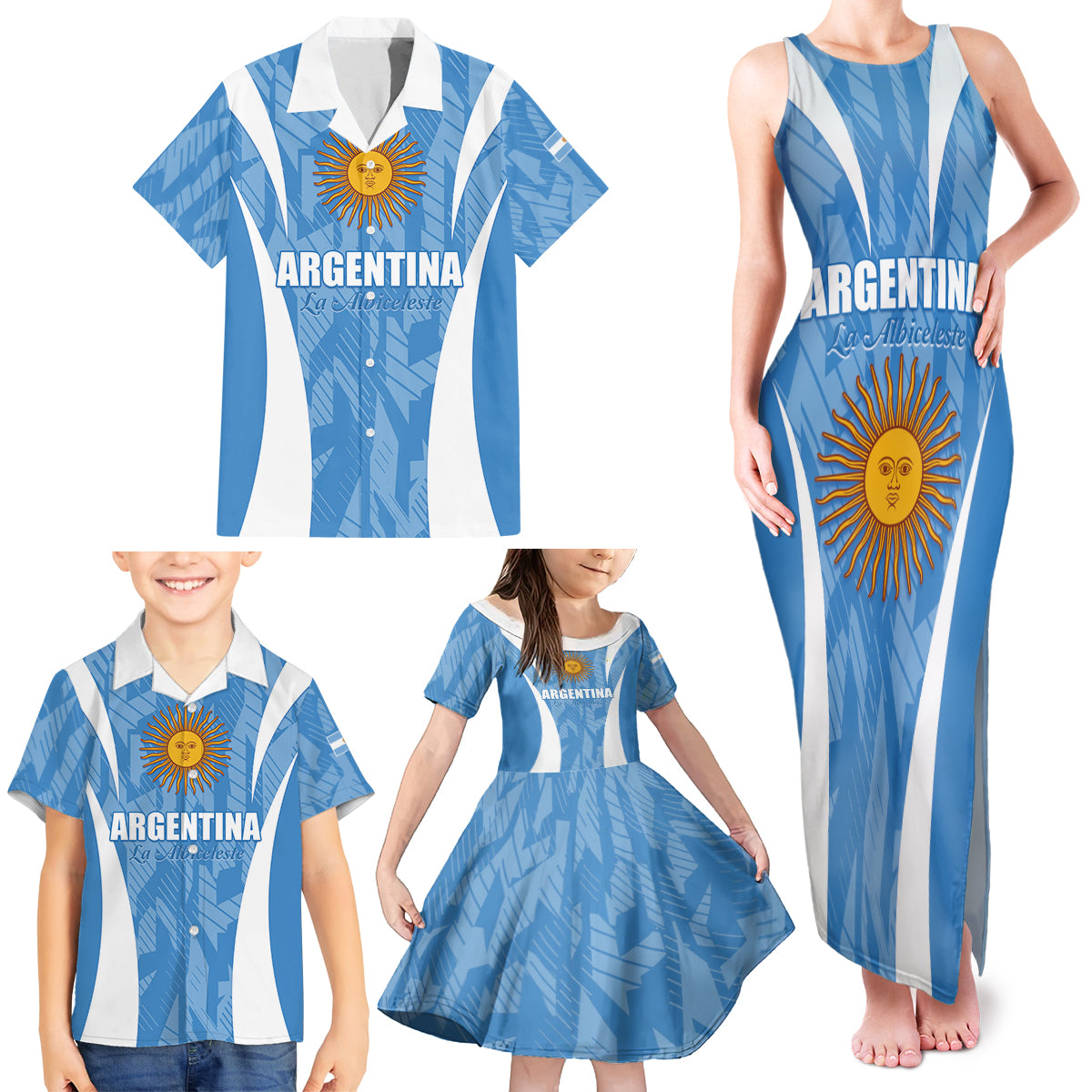 Personalized Argentina 2024 Family Matching Tank Maxi Dress and Hawaiian Shirt Vamos La Albiceleste Campeon