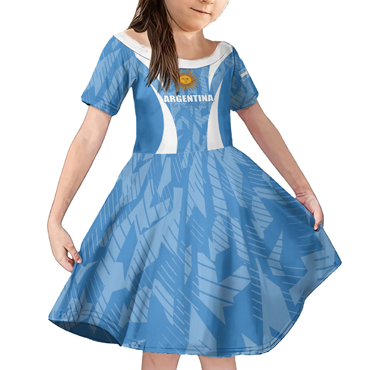 Personalized Argentina 2024 Kid Short Sleeve Dress Vamos La Albiceleste Campeon - Wonder Print Shop