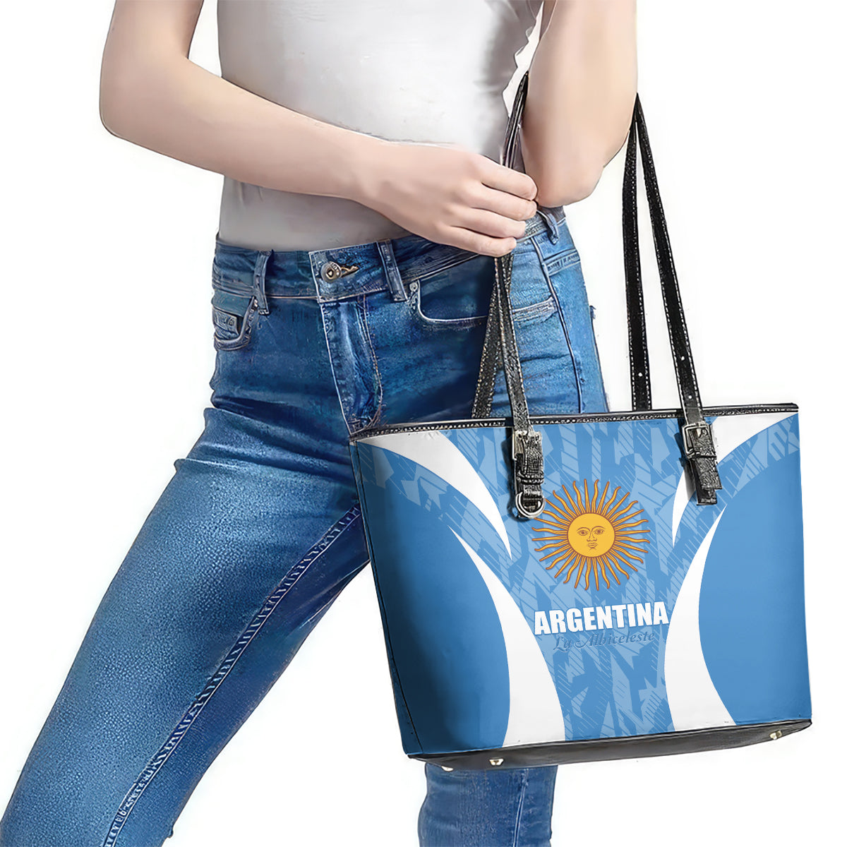 Argentina 2024 Leather Tote Bag Vamos La Albiceleste Campeon - Wonder Print Shop